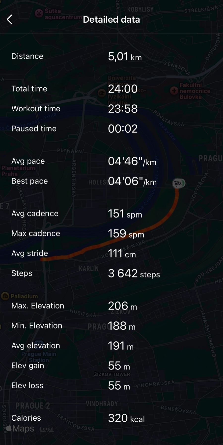 Detail běžeckého tréninku ze Zepp appky: kadence, délka kroku, kroky