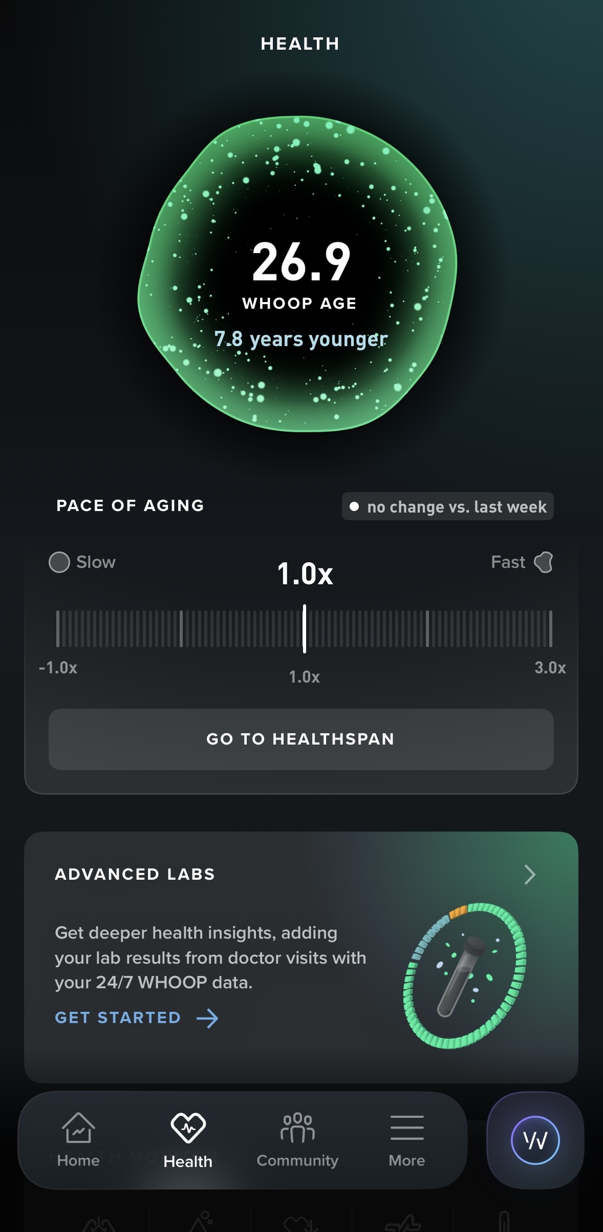 Karta Health: WHOOP Age 26,9, 7,8 years younger, Pace of Aging 1,0x