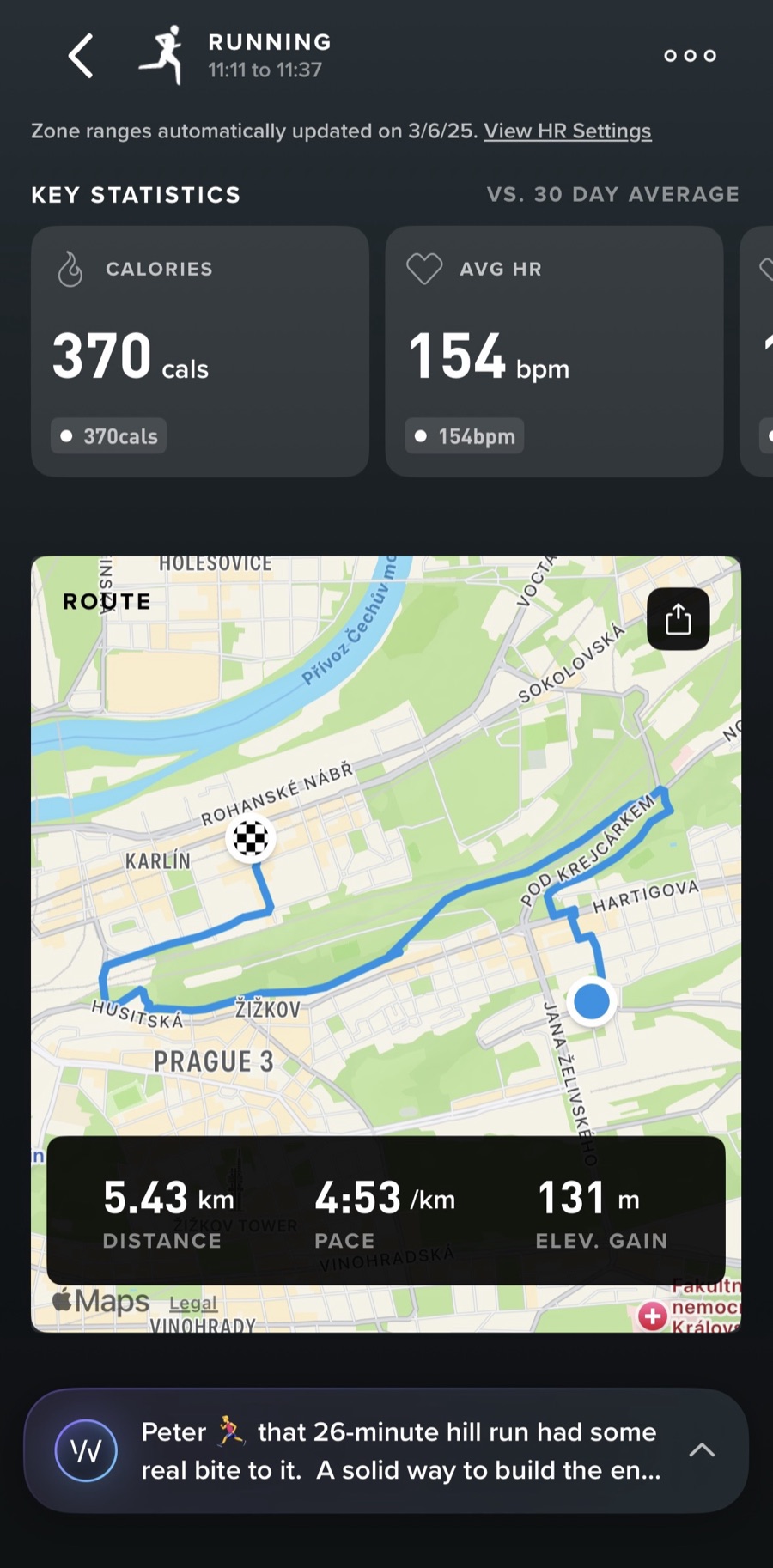 Whoop běh: zátěž (Strain) a tepové zóny